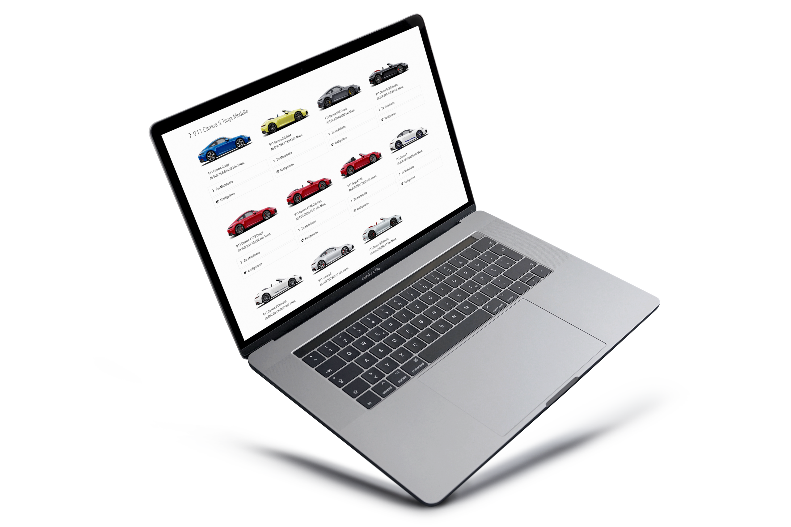 Die Porsche Österreich Website, dargestellt auf einem Apple MacBook