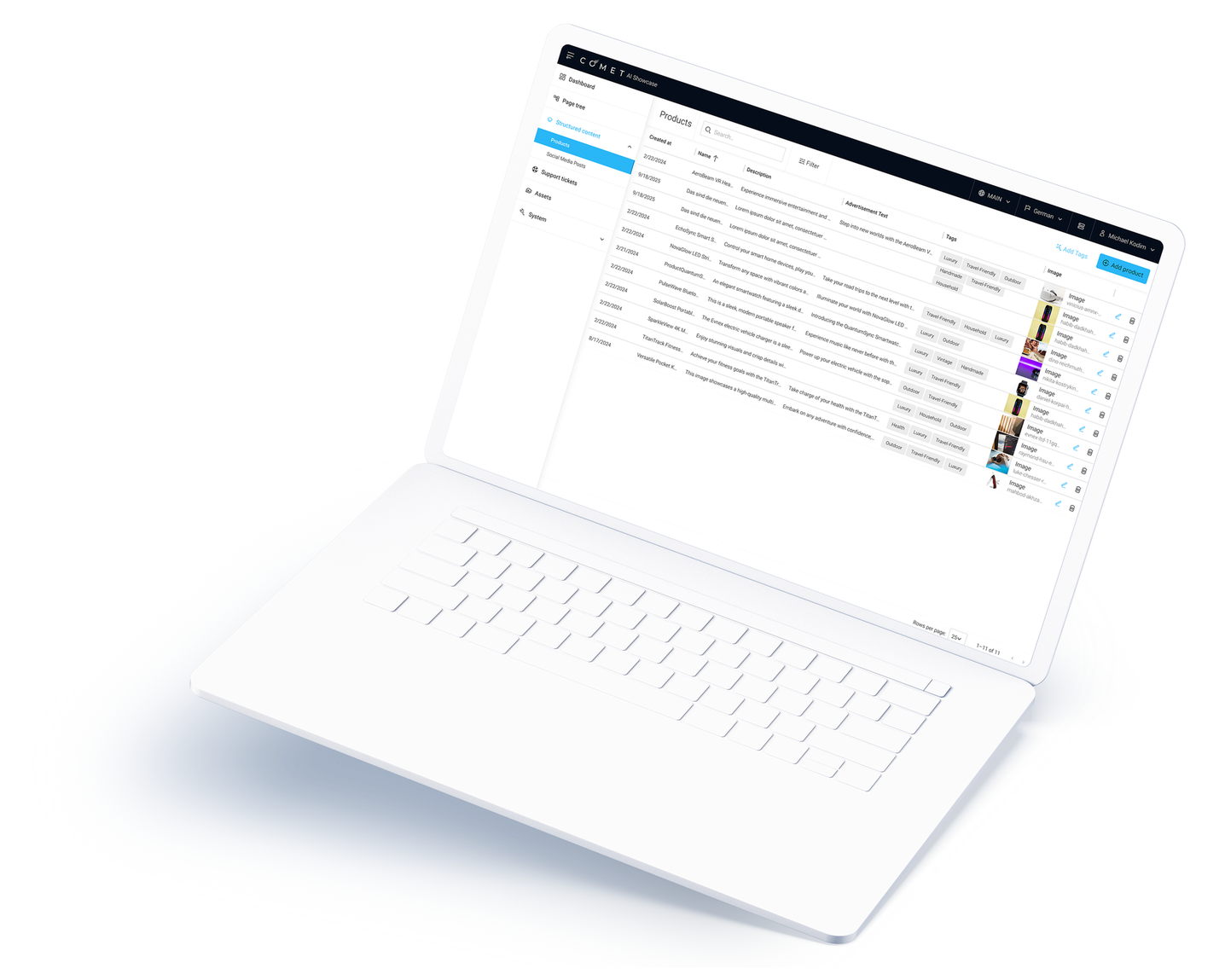 Zwei Laptops die das User Interface der Seitenverwaltung und Seitenbearbeitung in unserem Headless CMS "COMET" zeigen
