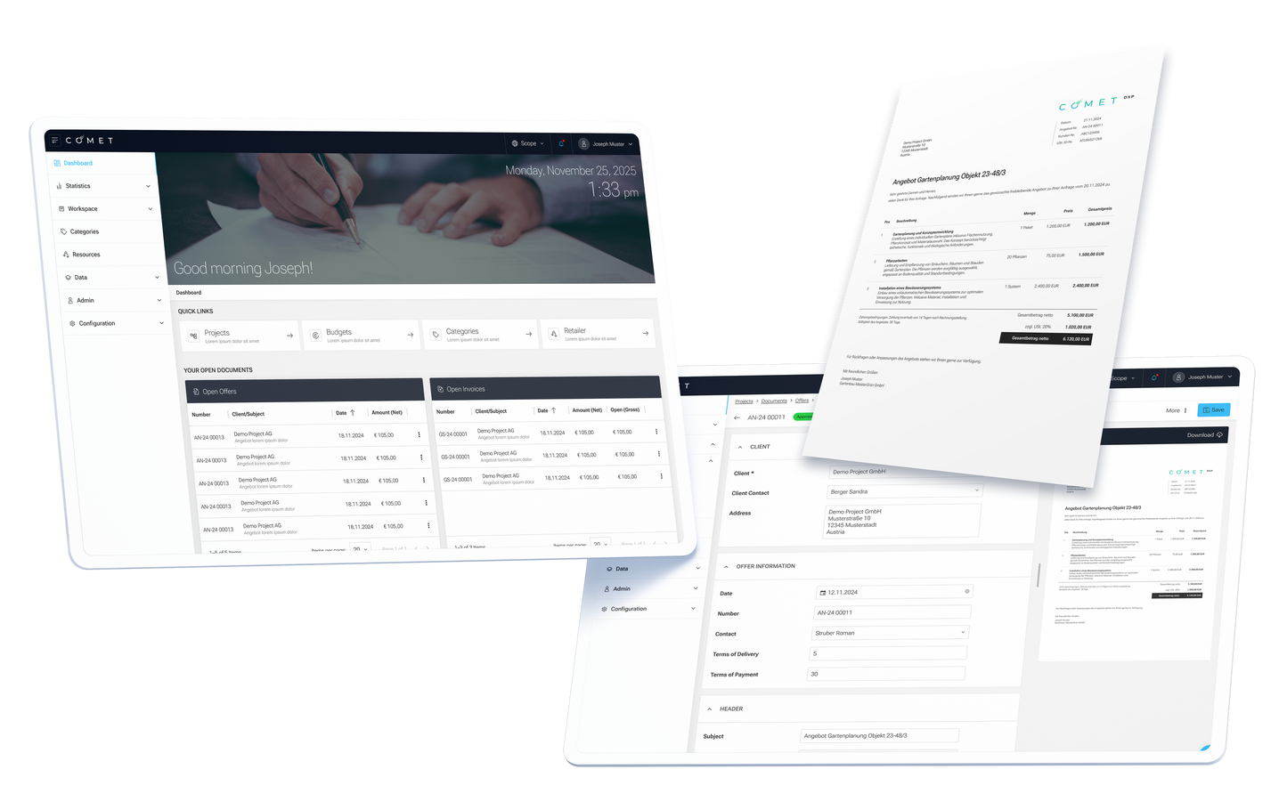 Zwei Laptops die das User Interface der Seitenverwaltung und Seitenbearbeitung in unserem Headless CMS "COMET" zeigen