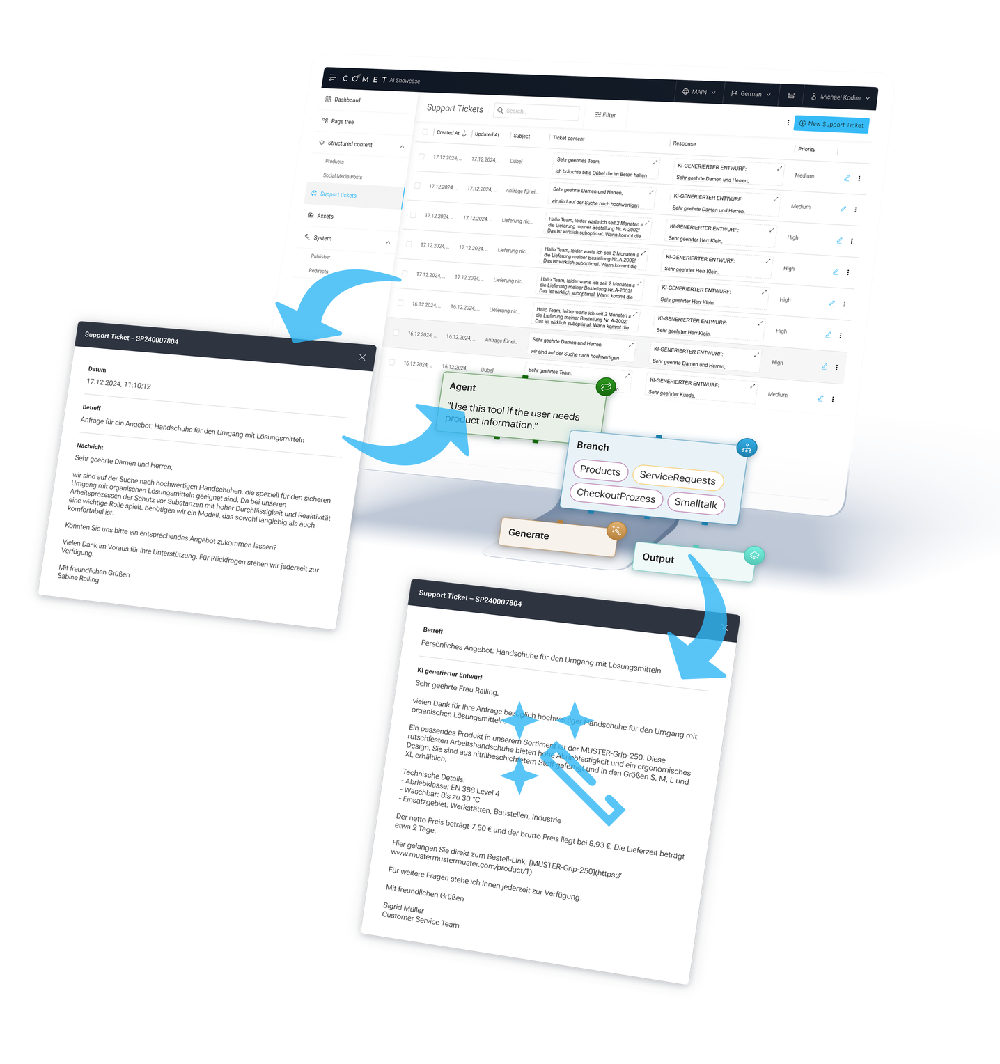 Laptop mit Test Chatbot und Flow des COMET AI Chatbots